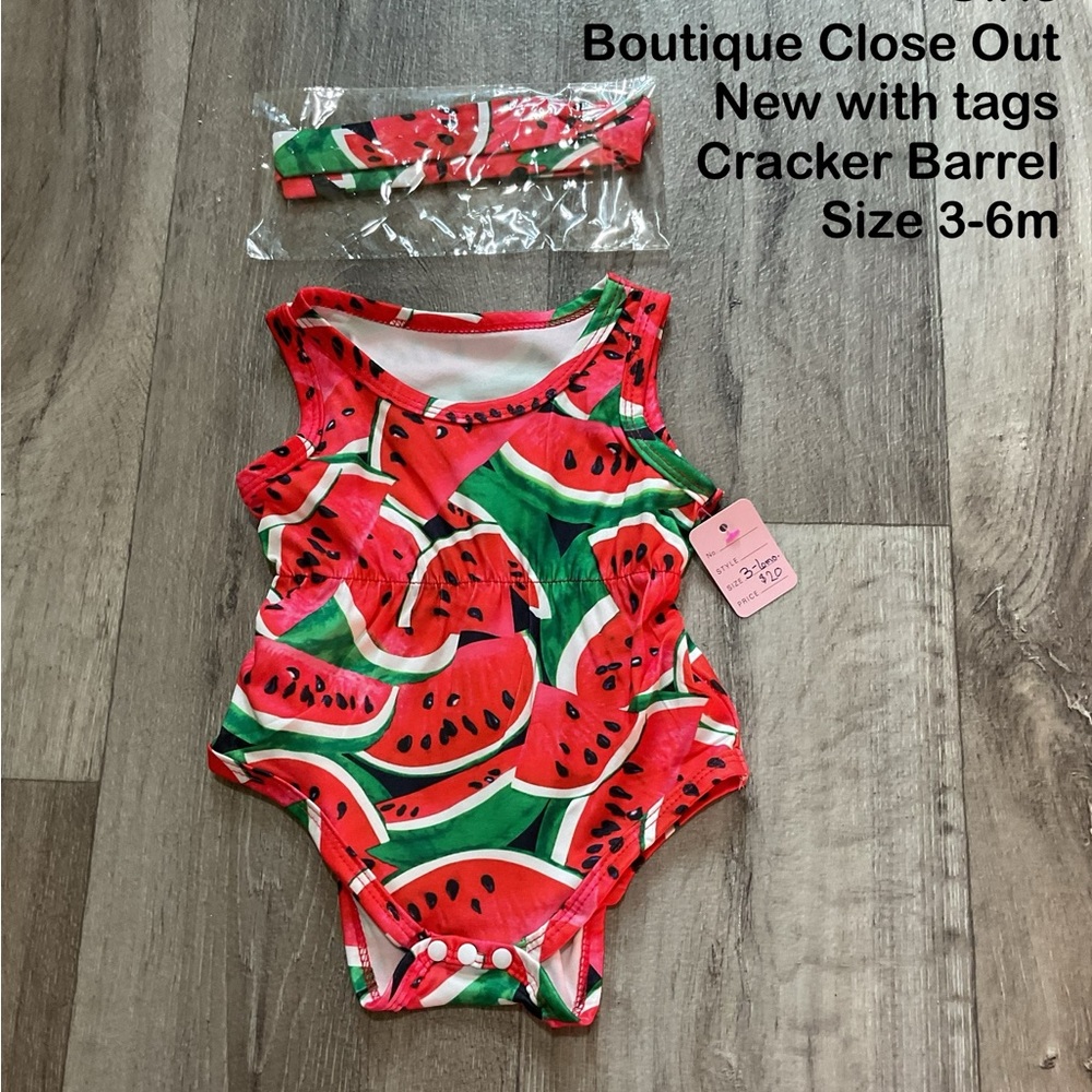 Watermelon Print Baby Onesie 3 with accessories